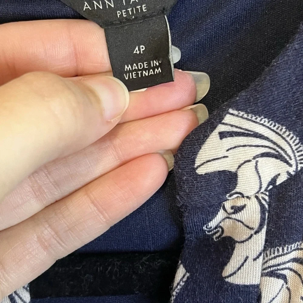Ann Taylor 4P Midi Dress Navy White Horse Chess Modal Stretch Jersey Slit Women - Picture 6 of 8